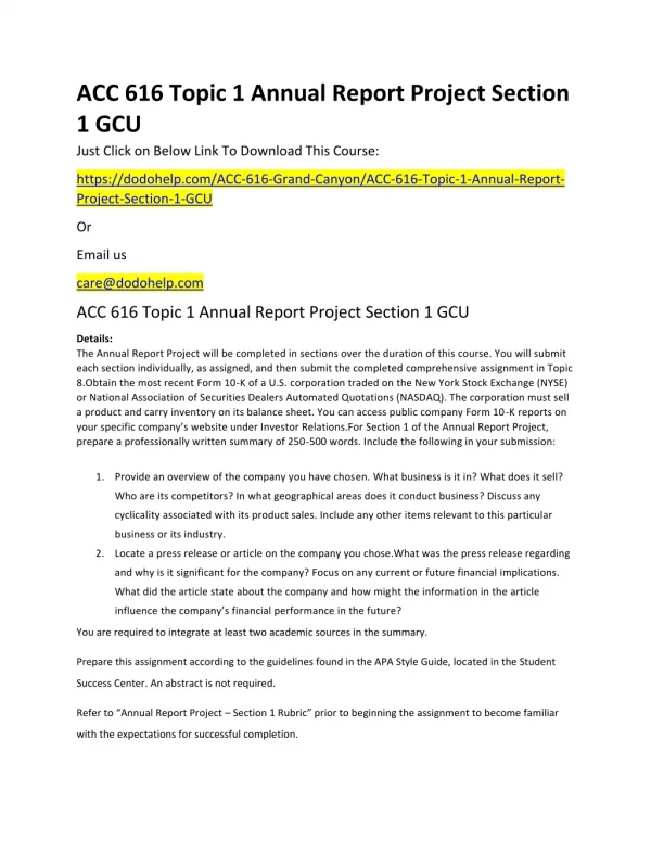 acc 616 topic 1 annual report project section
