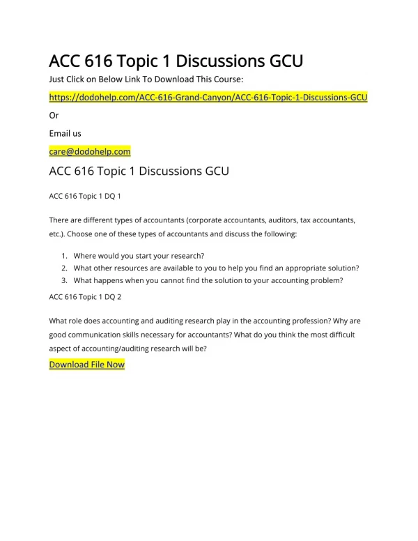 ACC 616 Topic 1 Discussions GCU