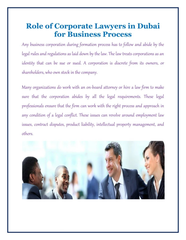Role of Corporate Lawyers in Dubai for Business Process
