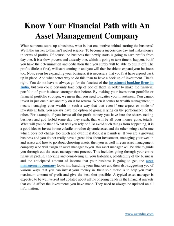 know your financial path with an asset management