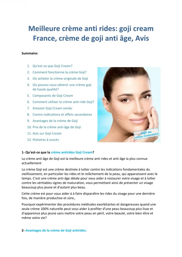 Goji cream France, crème anti rides et anti-âge efficace de goji, avis et test