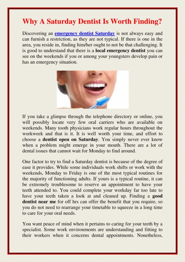 why a saturday dentist is worth finding