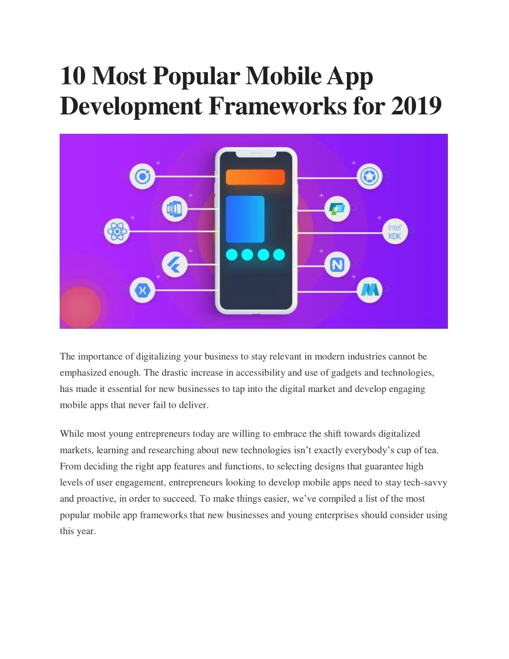 10 most popular mobile app development frameworks