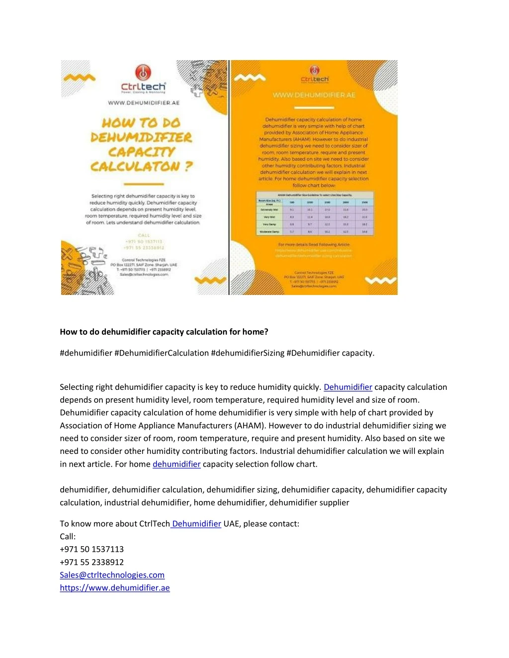 how to do dehumidifier capacity calculation