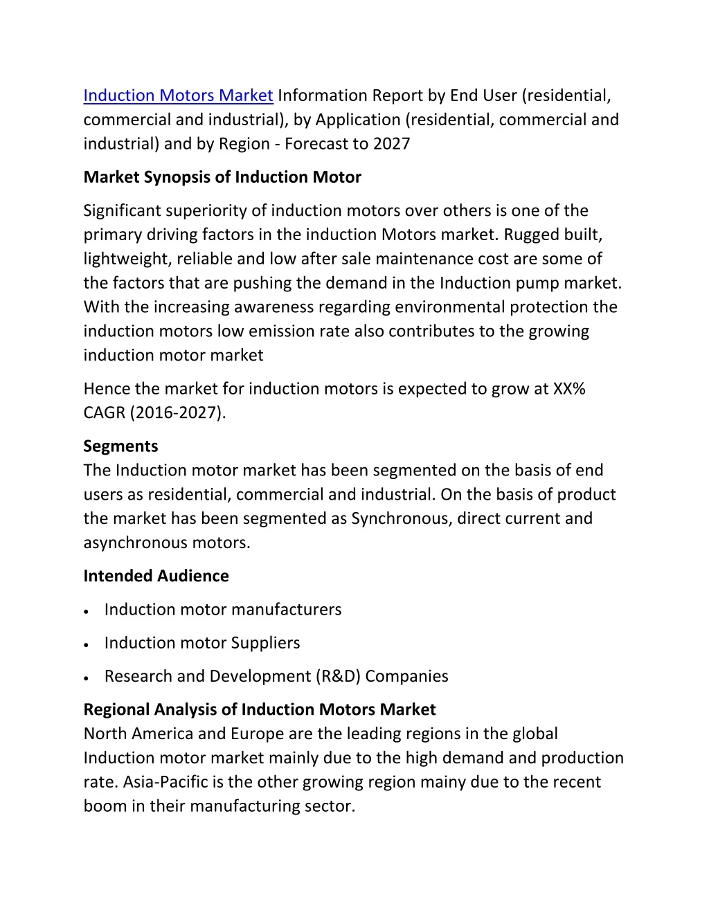 induction motors market information report