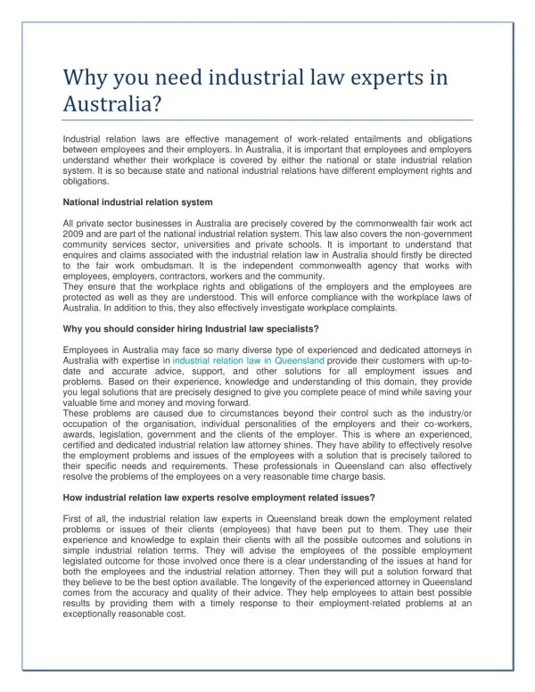 Why you need industrial law experts in Australia?