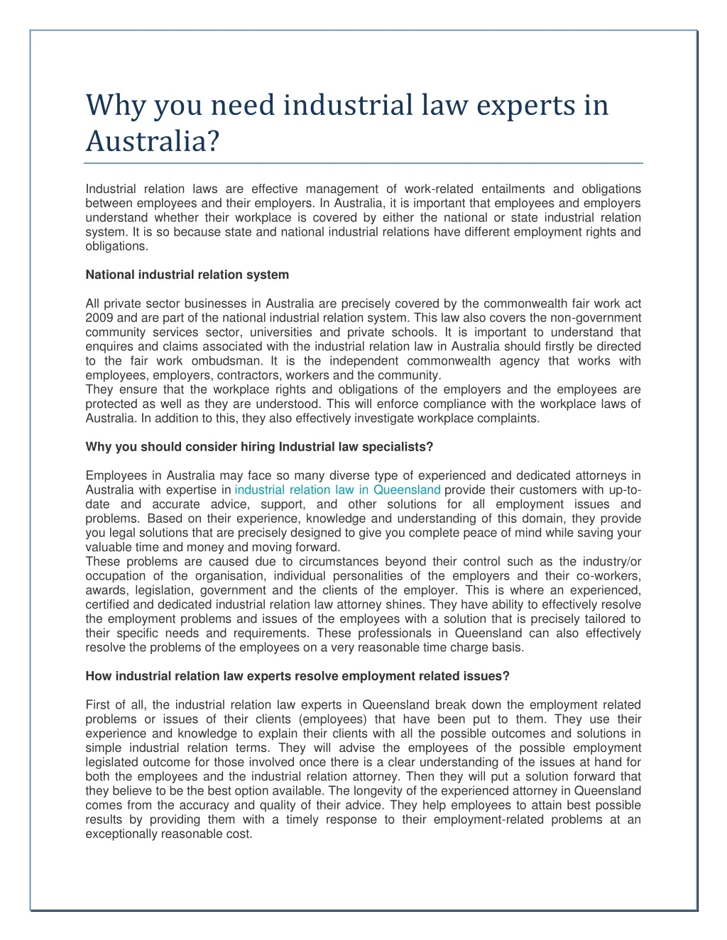 why you need industrial law experts in australia