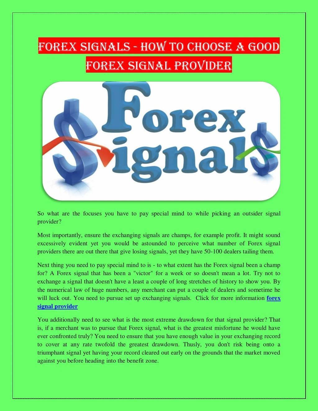 forex signals how to choose a good forex signal
