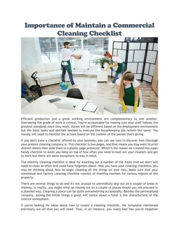 Commercial housekeeping checklist