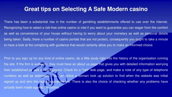 Great tips on Selecting A Safe Modern casino