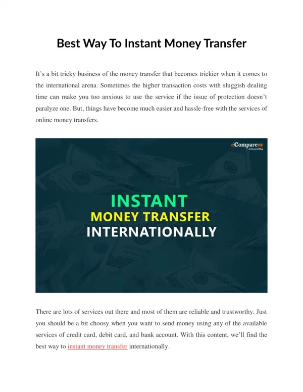 Best Way To Instant Money Transfer