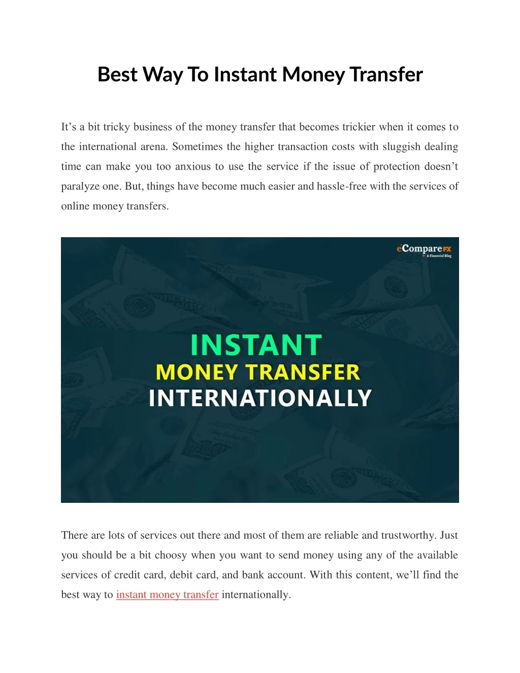 best way to instant money transfer