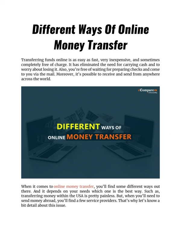 Different Ways Of Online Money Transfer