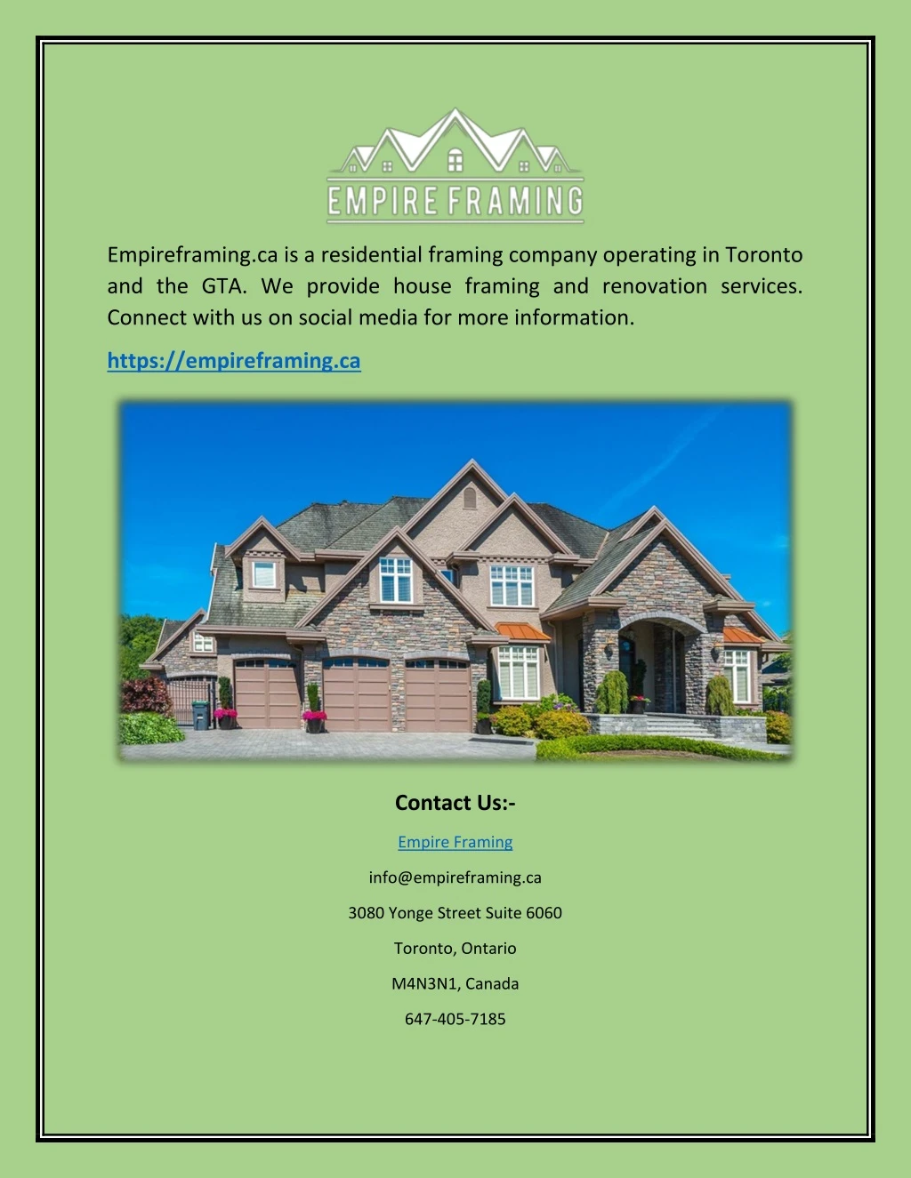 empireframing ca is a residential framing company