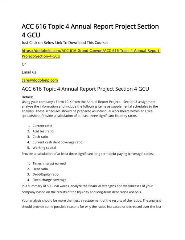 ACC 616 Topic 4 Annual Report Project Section 4 GCU
