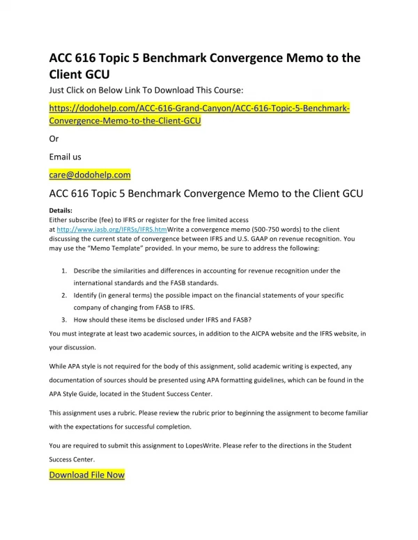 ACC 616 Topic 5 Benchmark Convergence Memo to the Client GCU