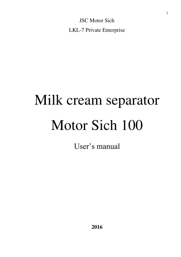 Cream Separator for Sale - Motor Sich 100