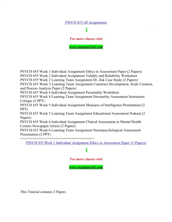PSYCH 655 Success Begins / snaptutorial.com