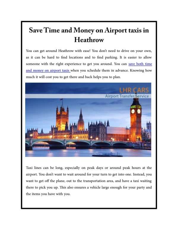 Save Time and Money on Airport taxis in Heathrow