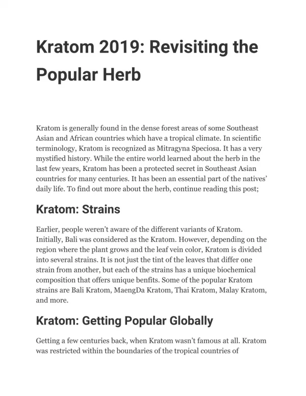 Kratom 2019: Revisiting the Popular Herb