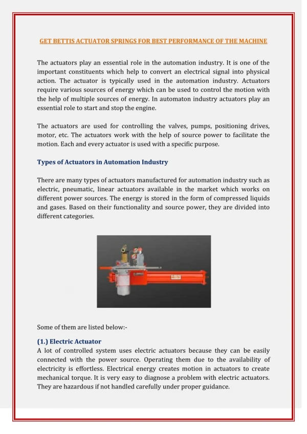 get bettis actuator springs for best performance