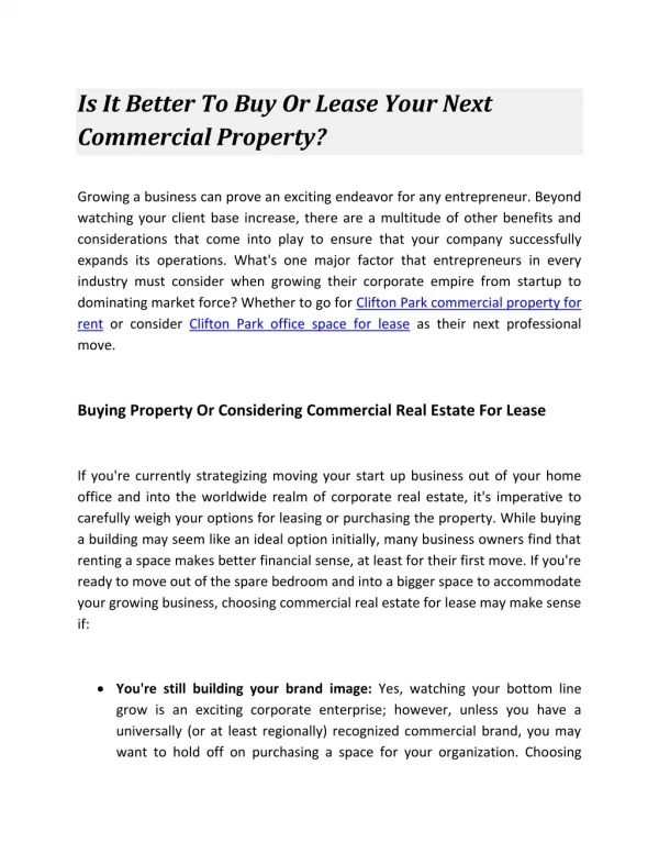 Is It Better To Buy Or Lease Your Next Commercial Property?