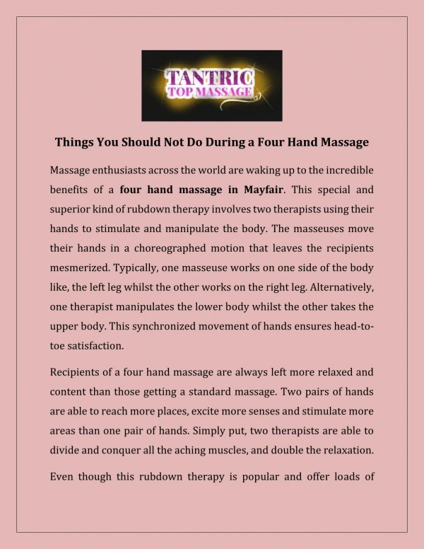 Things You Should Not Do During a Four Hand Massage