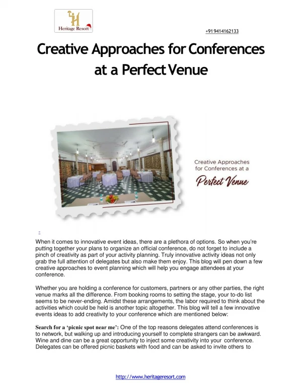 Creative Approaches for Conferences at a Perfect Venue