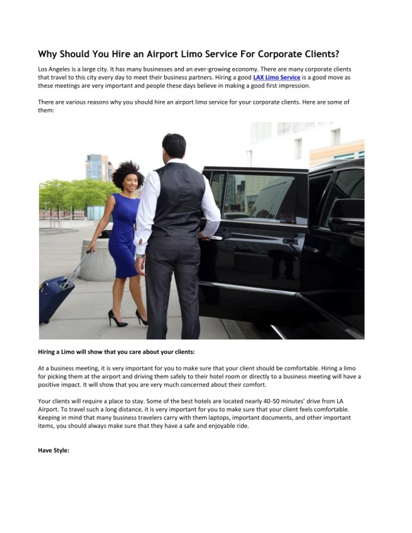 Why Should You Hire an Airport Limo Service For Corporate Clients?