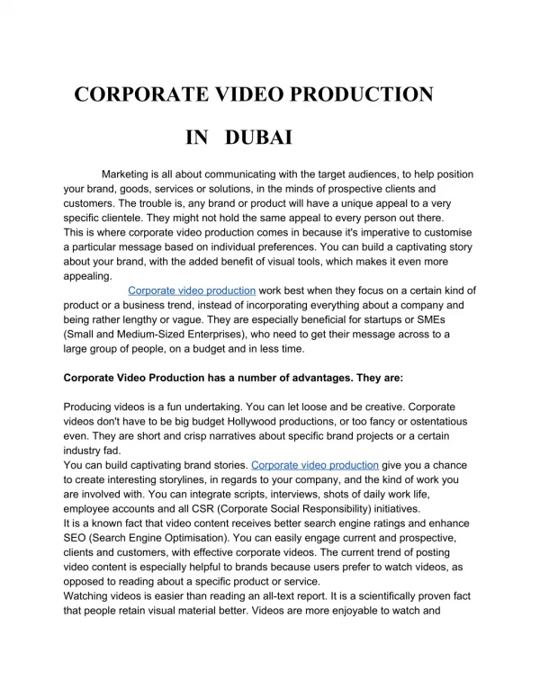 Corporate Video production in Dubai
