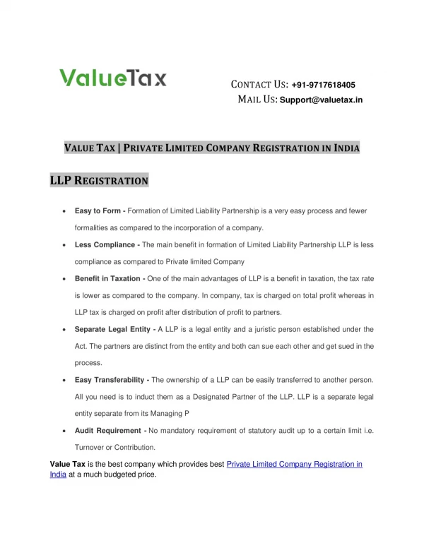 Value Tax | online company registration in india