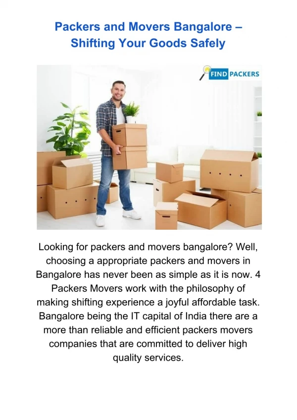 Packers and Movers Bangalore – Shifting Your Goods Safely