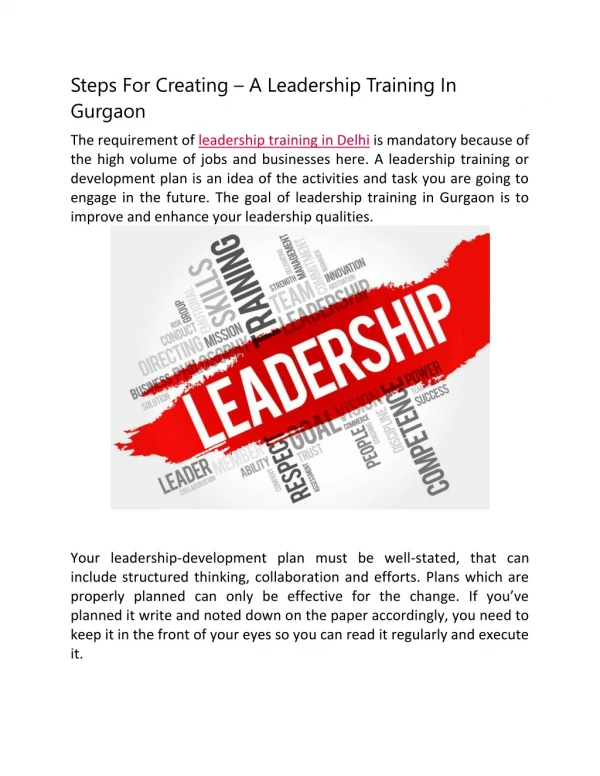Steps For Creating – A Leadership Training In Gurgaon