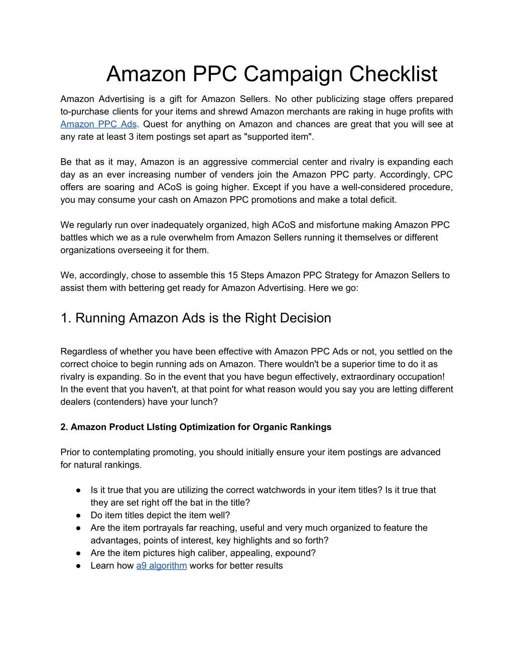 amazon ppc campaign checklist