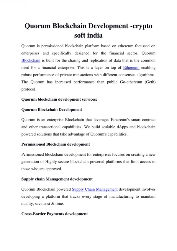 quorum blockchain development crypto soft india