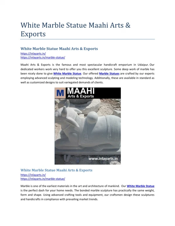 White Marble Statue Maahi Arts & Exports