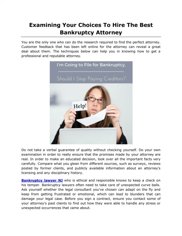 Examining Your Choices To Hire The Best Bankruptcy Attorney