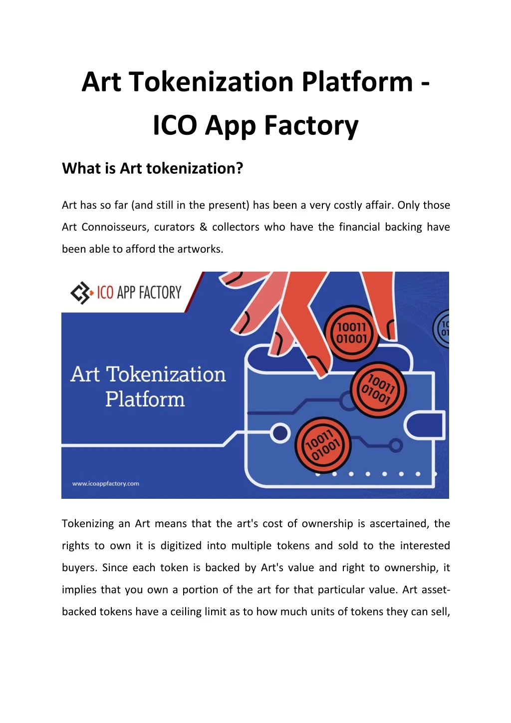 art tokenization platform ico app factory