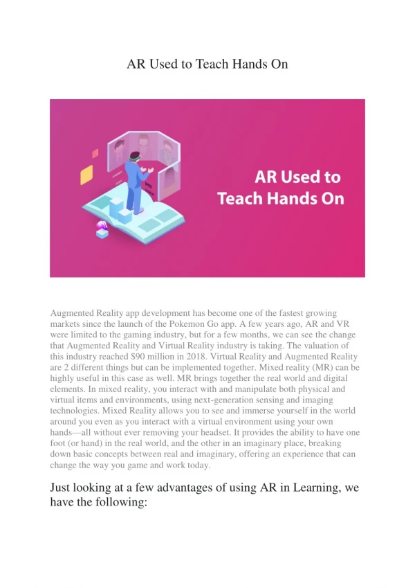 AR Used to Teach Hands On - Day1 technology