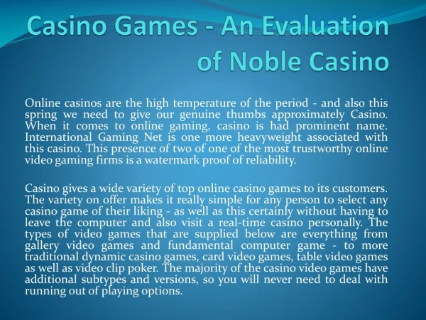 Casino Games - An Evaluation of Noble Casino