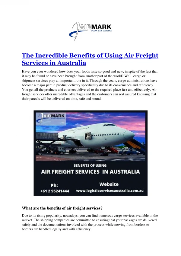 The Incredible Benefits of Using Air Freight Services in Australia