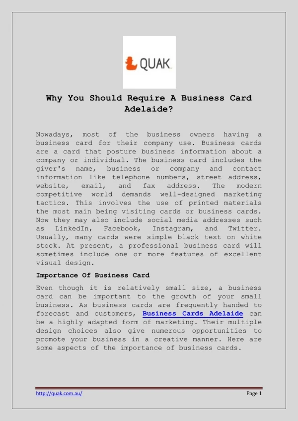 Why You Should Require A Business Card Adelaide?