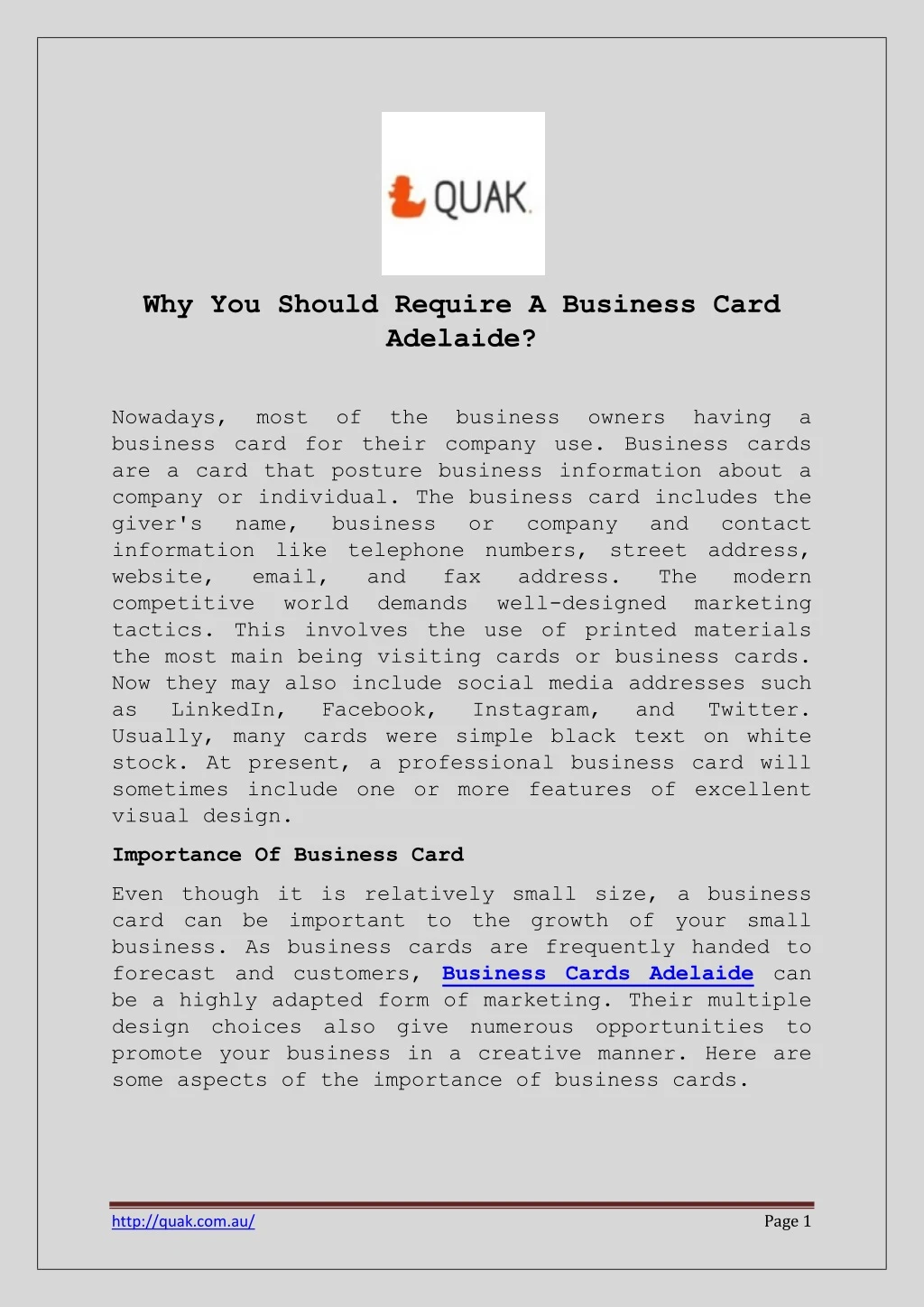 why you should require a business card adelaide