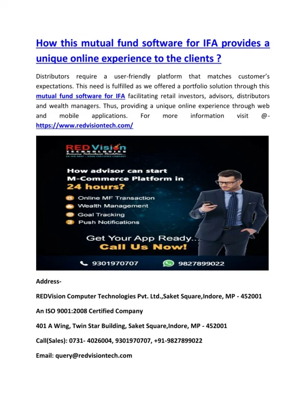 how this mutual fund software for ifa provides