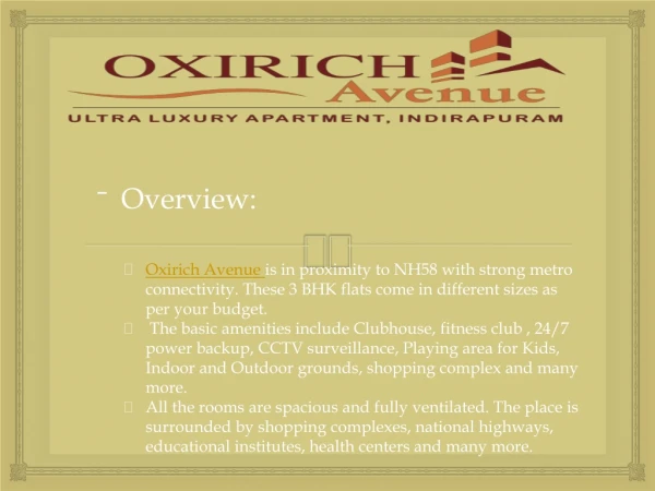 Oxirich Avenue Indirapuram 3 BHK Apartment | 8750-977-877