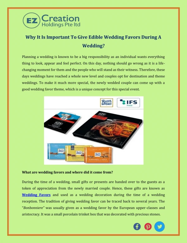Why It Is Important To Give Edible Wedding Favors During A Wedding?