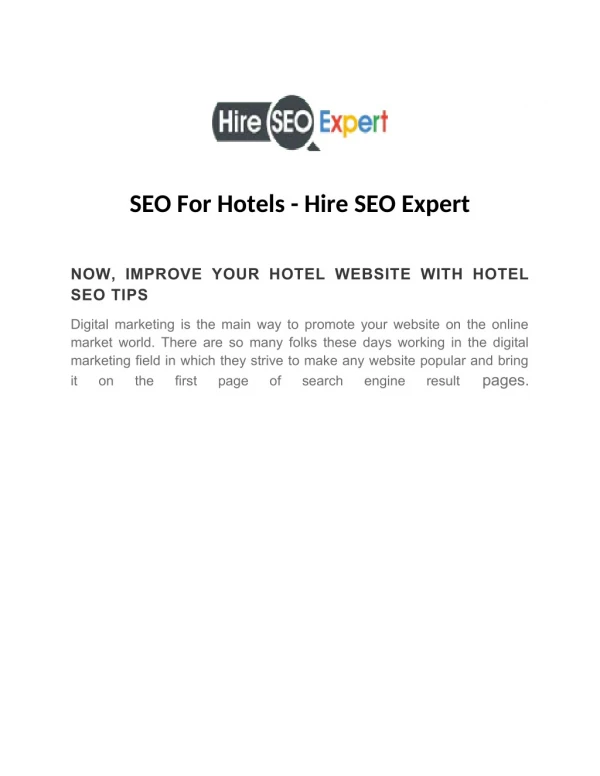 SEO For Hotels - Hire SEO Expert