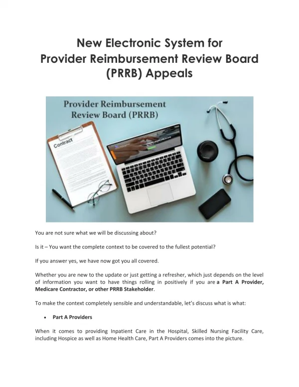 New Electronic System for Provider Reimbursement Review Board (PRRB) Appeals