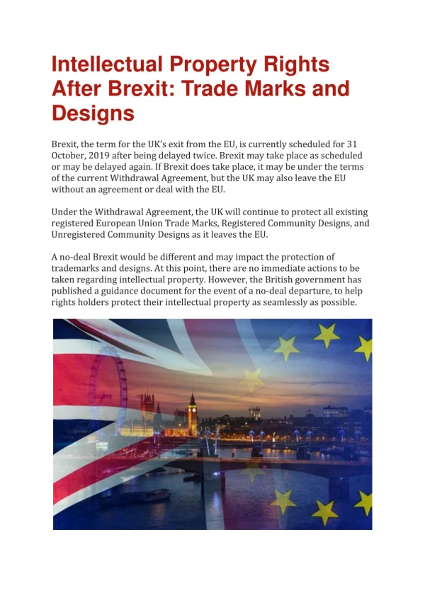 Intellectual Property Rights After Brexit: Trade Marks and Designs