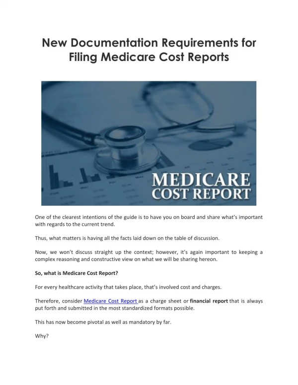 New Documentation Requirements for Filing Medicare Cost Reports
